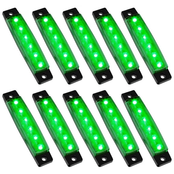 10 Pack DC 12V Smoked Green 3.8" 6 LED Trailer Side Marker Lights Clearance Light Bar Front Rear Signal Indicator Light Strip Waterproof Lamp for Trailer Truck Van Pickup ATV UTV RV Camper