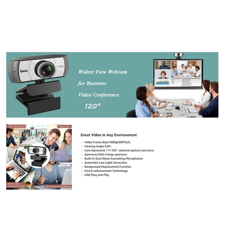 Wide Angle Webcam,120 Degree Large View Spedal 920 Pro Video Conference  Camera, Full HD 1080P Live Streaming Web Cam with Built-in Microphone, USB