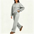 thumbnail image 4 of Szluipve 2 Piece Sets for Women 2 Piece Loungewear Set, Crew Neck Oversized Sweatshirt & High Waist Wide Leg Pants, Solid Color Fleece Casual Matching Tracksuit Light Gray L, 4 of 6