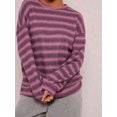 thumbnail image 6 of Women's Striped Sweater Waffle Knit Tops for Women Long Sleeve Shirts Light Weight Fall Tops Rose Red S, 6 of 9