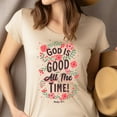 thumbnail image 4 of God Is Good All The Time T-Shirt – Psalm 107:1 Floral Design, Heliconia, Size M, 4 of 6