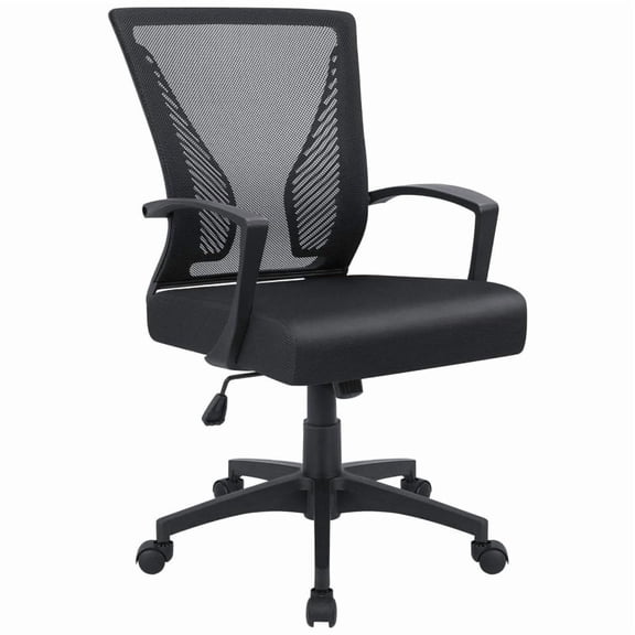 Office Chair Ergonomic Computer Desk Mesh Chair Mid Back Swivel Lumbar Support with Armrest (1, Black)