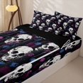 thumbnail image 3 of Manfei Halloween Skull Zipper Full Size Comforter Sets with Fitted Sheet and 2 Pillowcases, Gothic Graffiti Zipper Bedding Set, Black Purple Blue,Black Reversible,4pcs, 3 of 6