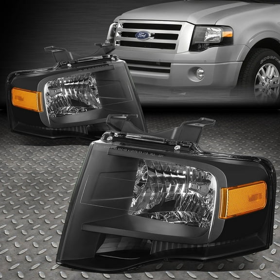 NUVISION for 07-14 Ford Expedition Black Housing Amber Corner Headlight Replacement Lamp