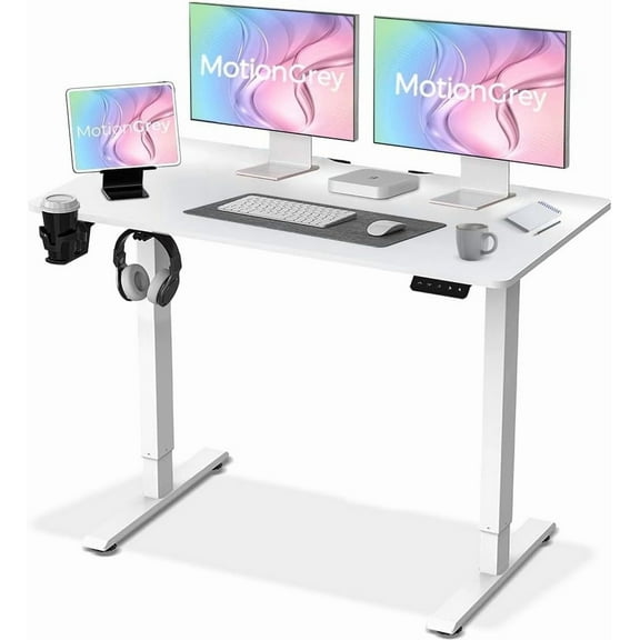 Electric Motor Height Adjustable Standing Desk, Ergonomic Stand Up Desk, Adjustable Computer Sit Stand Desk Stand (White White, 43 Inch)