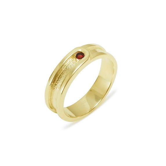 LBG British Made 18k Yellow Gold Natural Garnet Mens Band Ring - 25 size options - Size 9.75