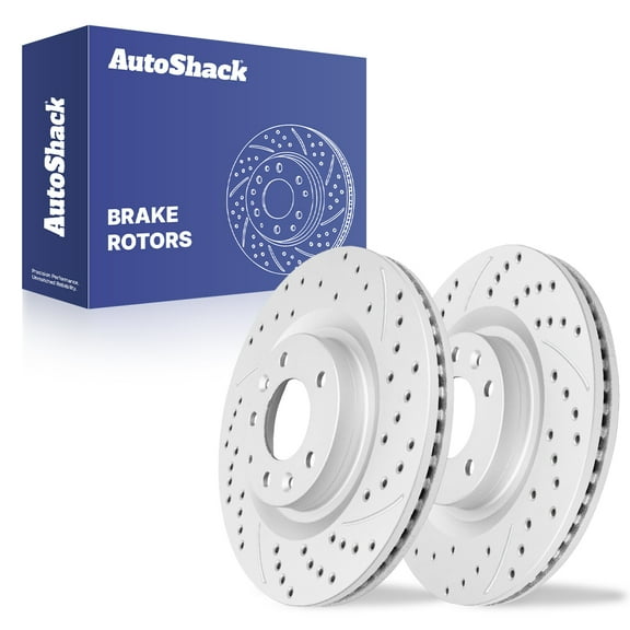 AutoShack Front Vented Drilled & Slotted Coated Brake Rotors Silver Matte Finish 2-PC Set Replacement for 2007-2015 Mazda CX-9 TurboGuard 12.59" (319.8 mm)
