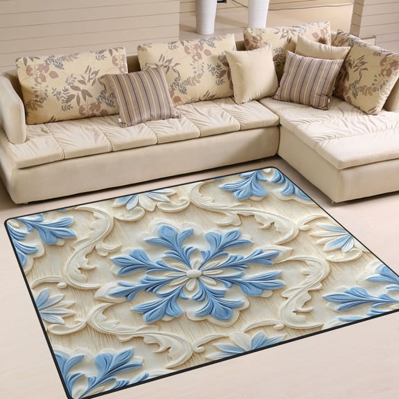 BZSMCE Vintage Area Rugs Blue Snowflake Creative Area For Home
