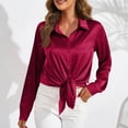 thumbnail image 4 of Fouhkni Womens Satin Button down Shirts Dressy Casual V Neck Long Sleeve Tees Elegant Collared Tops, 4 of 8