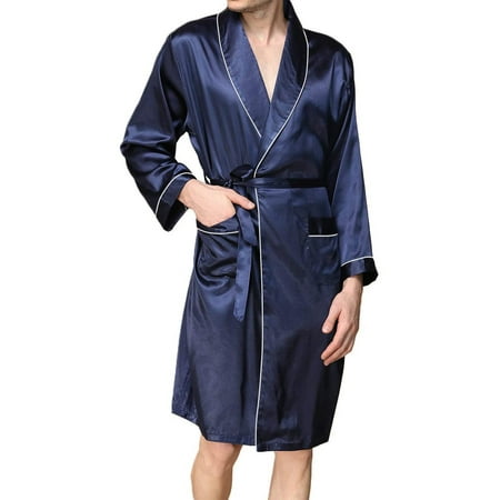

Mens Satin Robes Lightweight Long Sleeve Bathrobe Kimono Robes Nightwear with Pockets