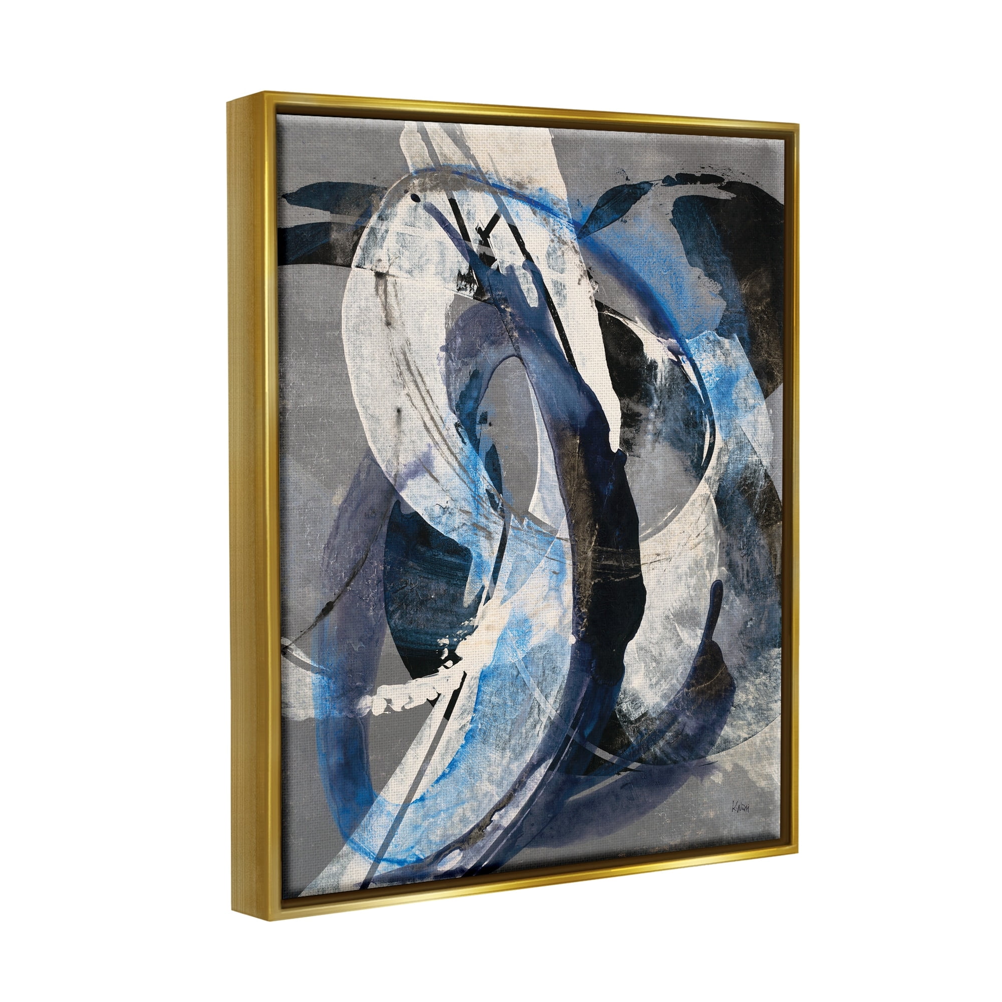 Stupell Industries Aquatic Themed Fluid Abstraction White Blue Paint Swirls Luster Gray Framed Floating Canvas Wall Art, 16x20, by K. Nari