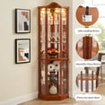 thumbnail image 3 of LoLado Corner Curio Cabinet Lighted Corner Display, Glass Display With Light, Wine Cabinet with Adjustable Glass Shelves Carved Decoration, OAK, 3 of 13