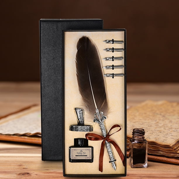 1 Juego de pluma de inmersión de pluma de caligrafía Vintage + pluma estilográfica de tinta de escritura de 5 puntas