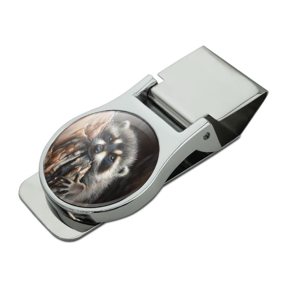 Lazy Daydreaming Raccoon in Tree Satin Chrome Plated Metal Money Clip