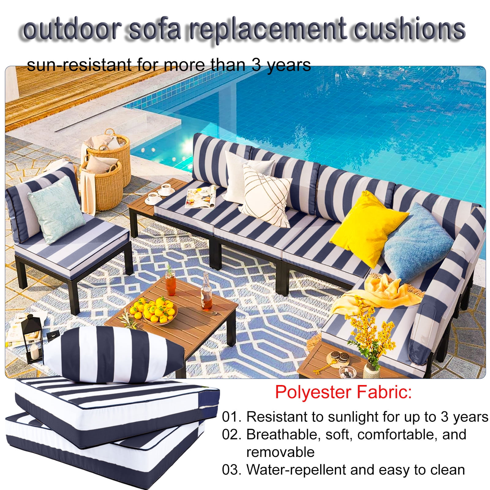 Outdoor Replacement Cushions for Patio Furniture,14-Piece Patio Water-Resistant Replacement Sofa Cushions Fits 6-seat Sectional Rattan Conversation Set,Liner&Cover