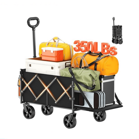 Foldable Wagon with Extended Tailgate: Collapsible Large Capacity Folding Wagon - Heavy Duty Utility Carts for Shopping,Garden,Sports,Groceries,Apartment,Camping,Outdoor - Black