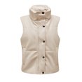 thumbnail image 2 of Lilgiuy Women Pocket Vest Coat Short Jacket Winter Sleeveless Faux Leather Coat Beige，4（S） Winter Fashion 2022, 2 of 5