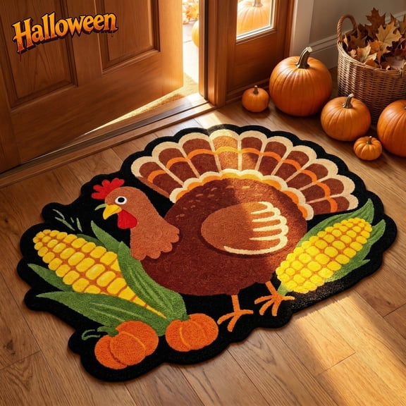 Fall Thanksgiving Shaped Doormat, Maple Leaf Turkey Pumpkin Harvest Area Rug, Non Slip Soft Front Door Mat Indoor Outdoor Porch Kitchen Bathroom Accent Rug Halloween Autumn Holiday Home Decor Gift