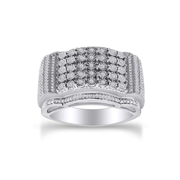 AFFY 0.20CT White Natural Diamond Men's Anniversary Ring 14k White Gold over Silver-9