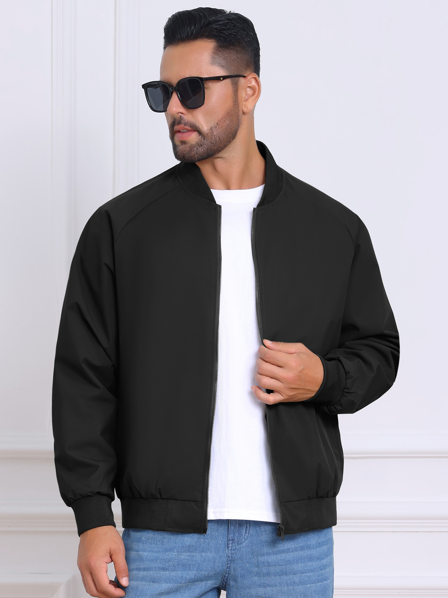DARING DIVA Casual Stylish Lightweight Full Zip Up Bomber Jacket M Black