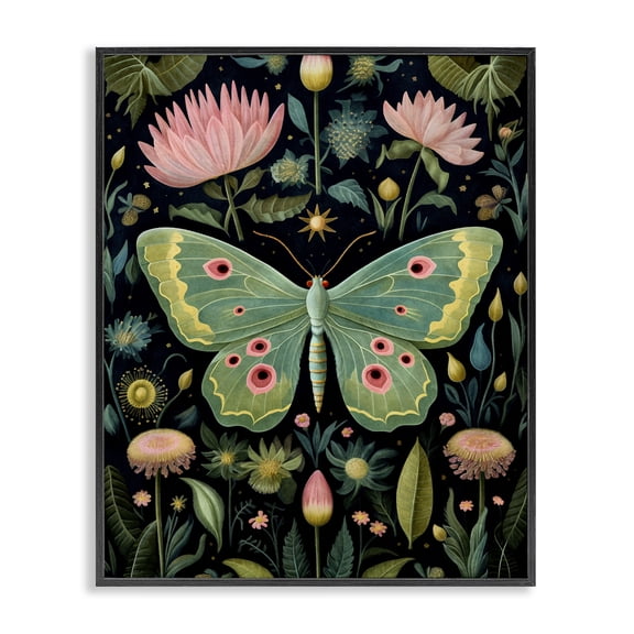 Stupell Industries Eclectic Moth with Nature Botanicals Black Framed Giclee Art, 11 x 14, by The Dutch Lady