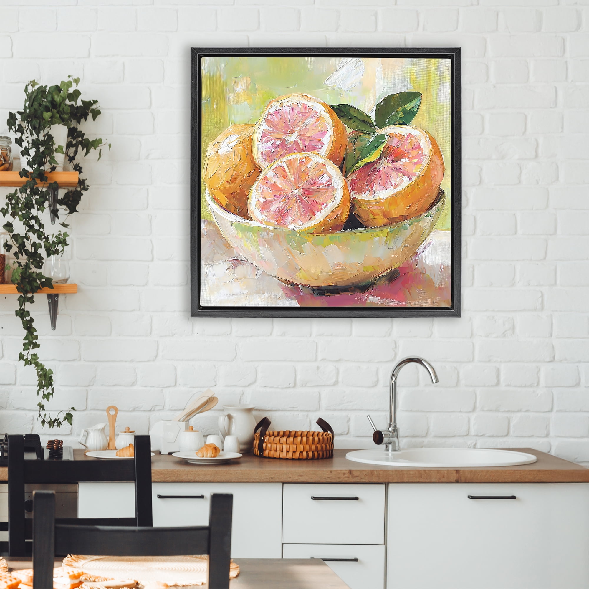 Stupell Industries Bold Grapefruit in Ceramic Bowl Black Framed Floater Canvas Wall Art, design by Riley B