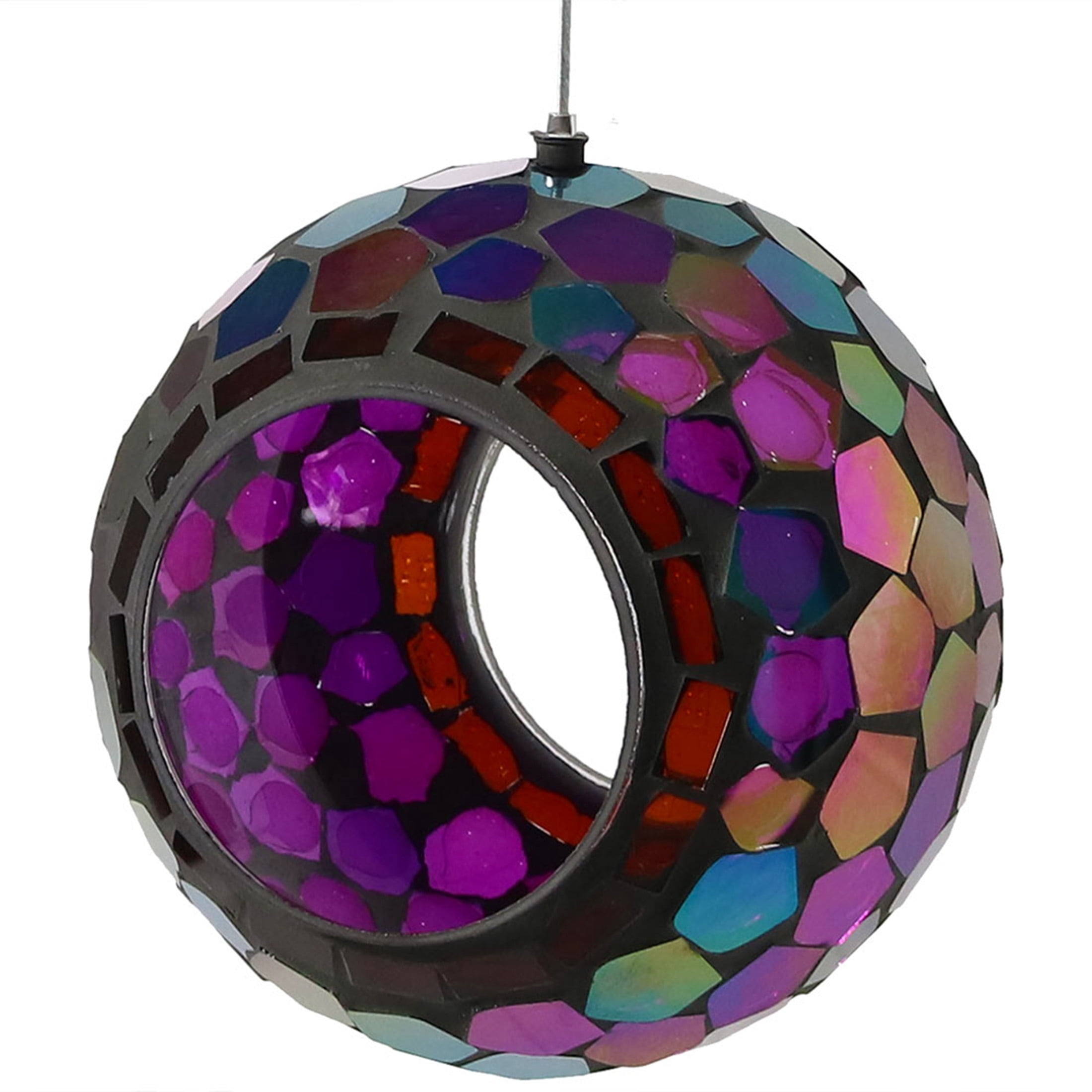 Sunnydaze Mosaic Glass Fly-Through Hanging Bird Feeder, 1-Cup Capacity, Purple
