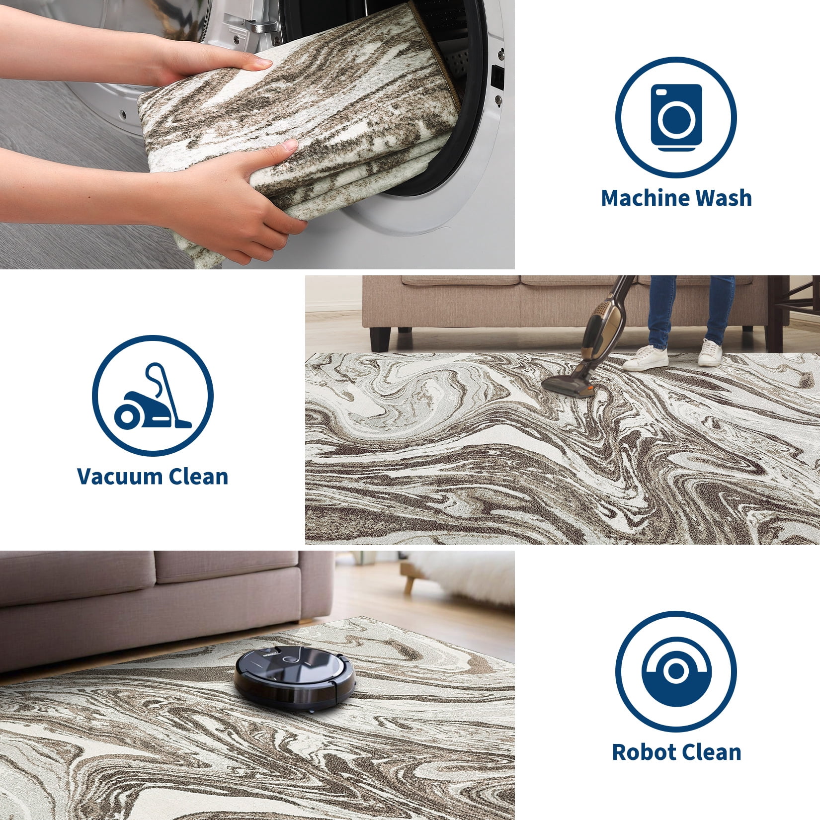 Garvee 8'x10' Large Area Rugs for Living Room Modern Abstract Rug Machine Washable Rug, Stain Resistant Indoor Carpet Low Pile Non-Slip Rugs for Bedroom Dining Room Office Playroom, Camel