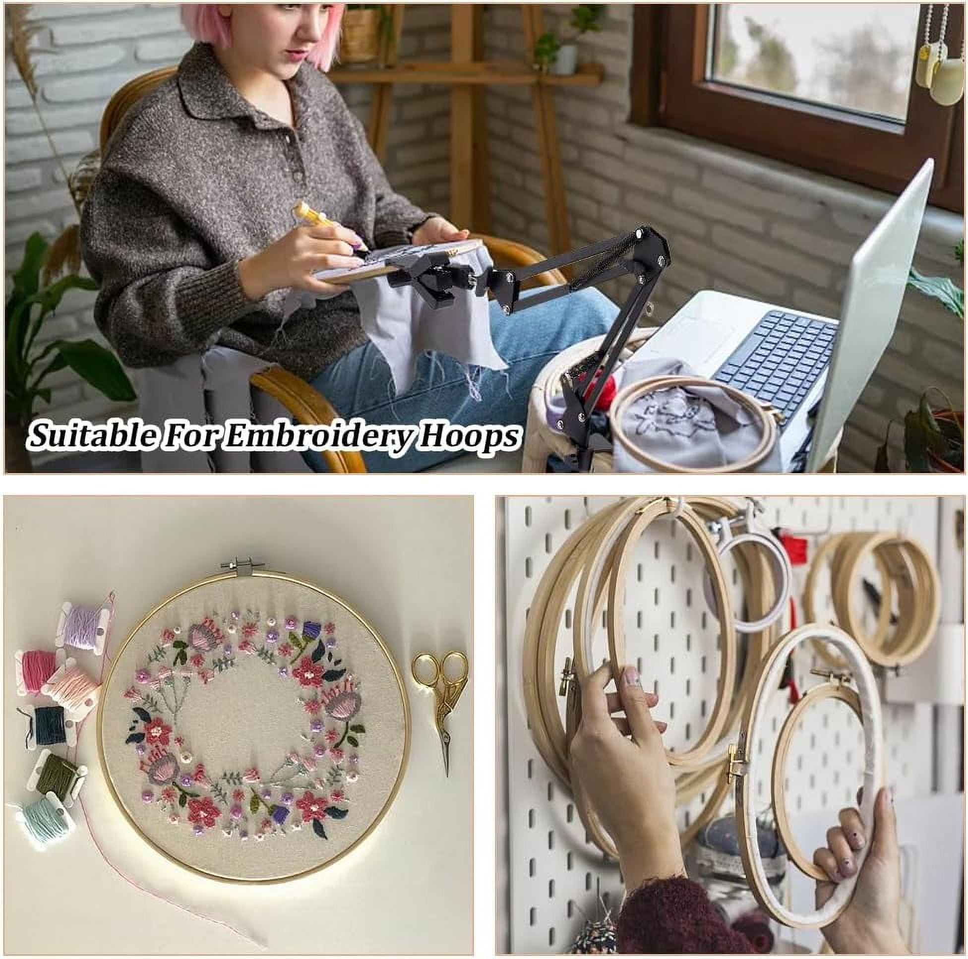 Black Embroidery Table Stand Kit 8mm Hole Hand Embroidery Lap Folding Cross Stitch Stand Clamp Hand Embroidery Hoop Holder 360 Rotated Embroidery Holder
