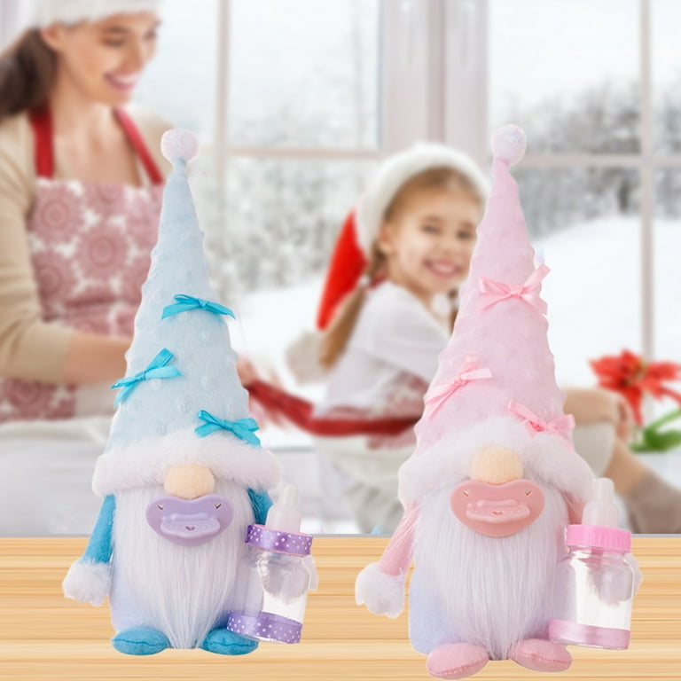 Hesroicy 33cm Gnomes Plush Doll Hold Milk Bottle Cute Short legged Faceless Doll Plushie Ornament Blue Pink Forest Dwarf Doll Party Scene Layout
