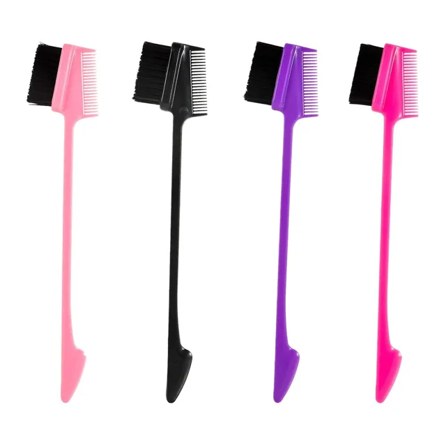4 piezas 3 en 1 cepillo de control de bordes de cabello, cepillo de cejas, cepillo de cabello de control de bordes de doble cara para peinado, peines de pestañas y cepillos de cejas rosa