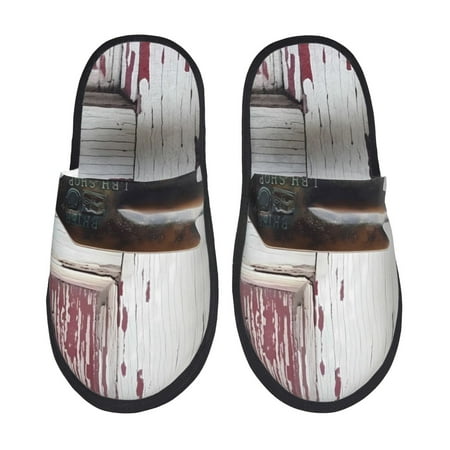 Balery Rustic Door Handle Closeup Slient Indoor Furry Fleece Comfort House Shoes Soft Non-Slip Home Shoes Cotton slippers House Slippers-- Medium