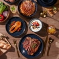 thumbnail image 3 of Onader 8-Piece Stoneware Dinnerware Set, Striped Reactive Glaze Plates and Bowls Sets for Restaurant, Starry Blue, 3 of 9