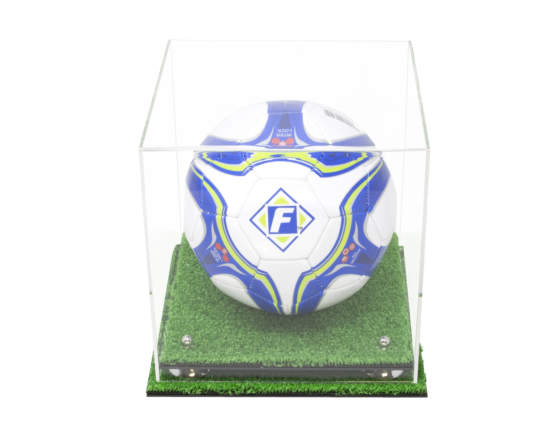 Deluxe Clear Acrylic Soccer Ball Display Case with Silver Risers and