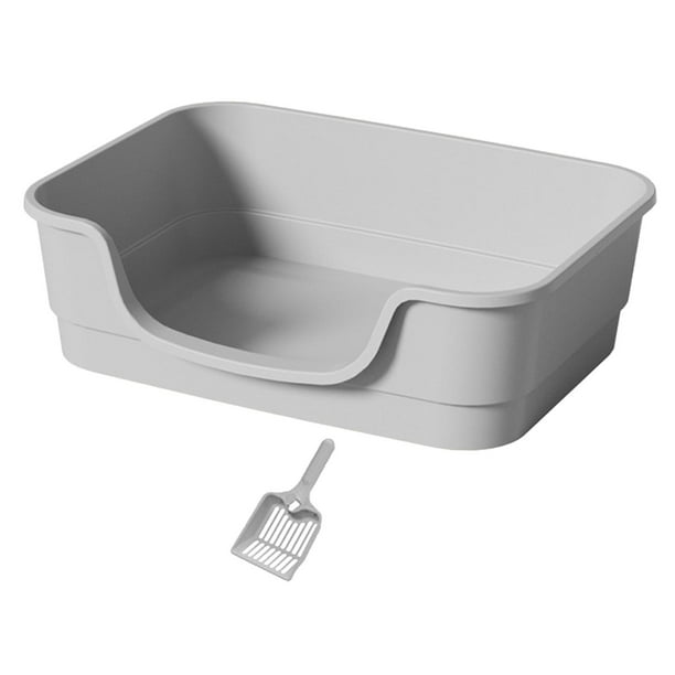 Cajas de arena para gatos con parte abierta, bandeja de arena para gatos, bandeja de arena para gatos, bandeja de arena tamizadora fácil de gris