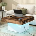 thumbnail image 2 of 31.4'' Square Coffee Table, Rustic Style, Brown Spliced Wood Grain, Led , 2 Ports, Outlets, Slip, White Grain Table In Living Room, 31.4''x31.4'',, 2 of 5