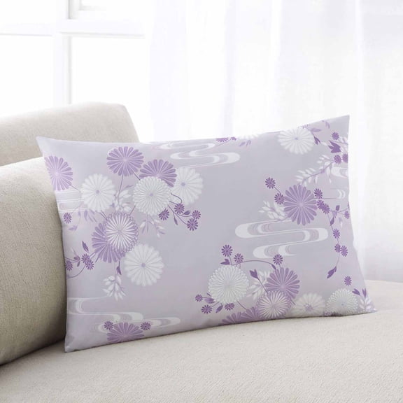 Purple White Floral Throw Pillow Covers, Spring Botanical Leaves Farmhouse Soft Breathable Pillow Cases with Invisible Zipper for Sleeping, Toddler Pillowcases for Couch Bed Sofa Chair 12x20 Inches