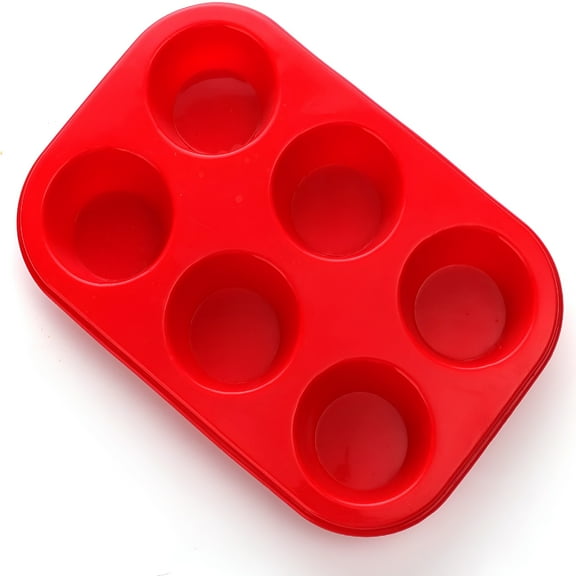 ACDANC Silicone Muffin Pan,European Silicone Cupcake Baking Pan,6 Cup Muffin,Non-Stick Muffin Tray,Egg Muffin Pan,Food Grade Muffin Molds,BPA Free Muffin Tins Red