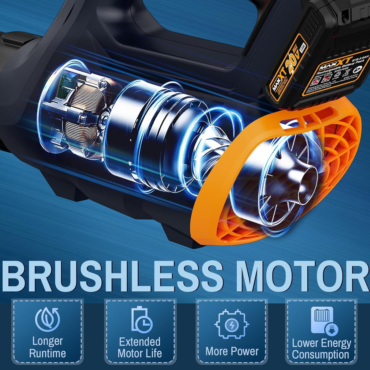 Cordless Leaf Blower, MAXXT 20V Battery Powered Blower with 2.0Ah Battery 90MPH 360CFM 3 Speed, Brushless Handheld Electric Leaf Blowers for Snow Blowing & Lawn Care Yard Cleaning