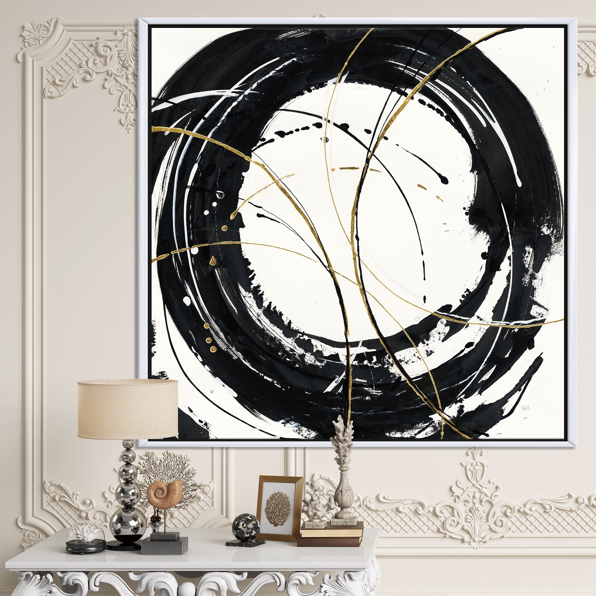 Designart ' Gold Metallic Circle ' Modern Glam Framed Canvas