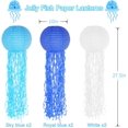 thumbnail image 2 of LQQBOX Paper Lanterns, Dark Blue Light Blue White Hanging Jelly Fish Lanterns for Mermaid Under The Sea Ocean Birthday Party Decorations Set of 6, 2 of 7