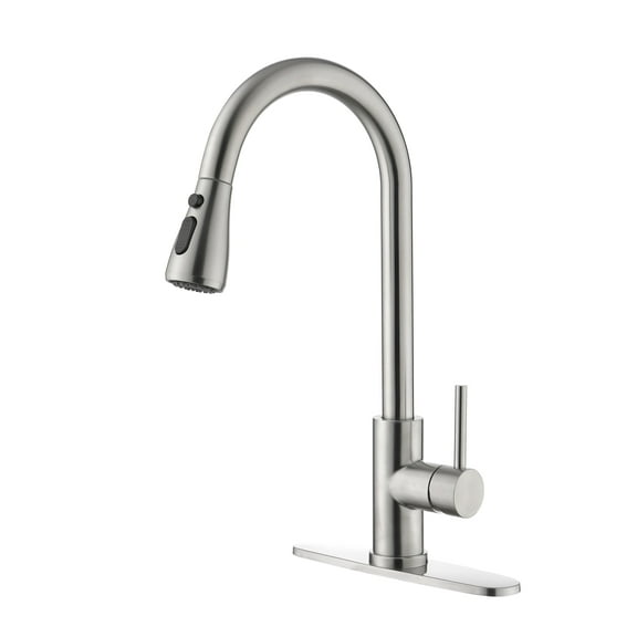 Izzovium Single Handle High Arc Brushed Nickel Kitchen Faucet with Pull Out Sprayer, 360° Swivel Stainless Steel Sink Faucet, Easy Temperature Control