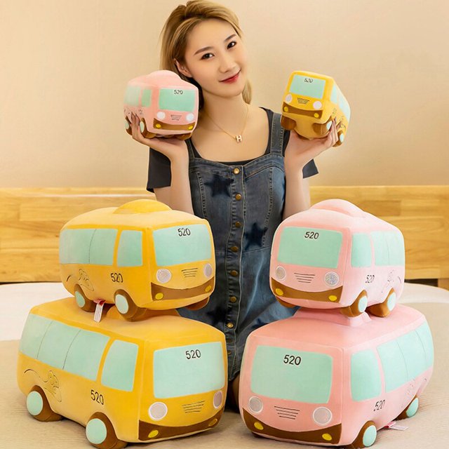 Kawaii Car School Bus Pillow Stuffed Plush Traffic Doll Toys Big Birthday Children Baby Chirstmas Gifts Plush Toy heqiyong LED