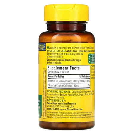 Nature Made Vitamin D3 2000 IU (50 mcg) Tablets, 100 Count