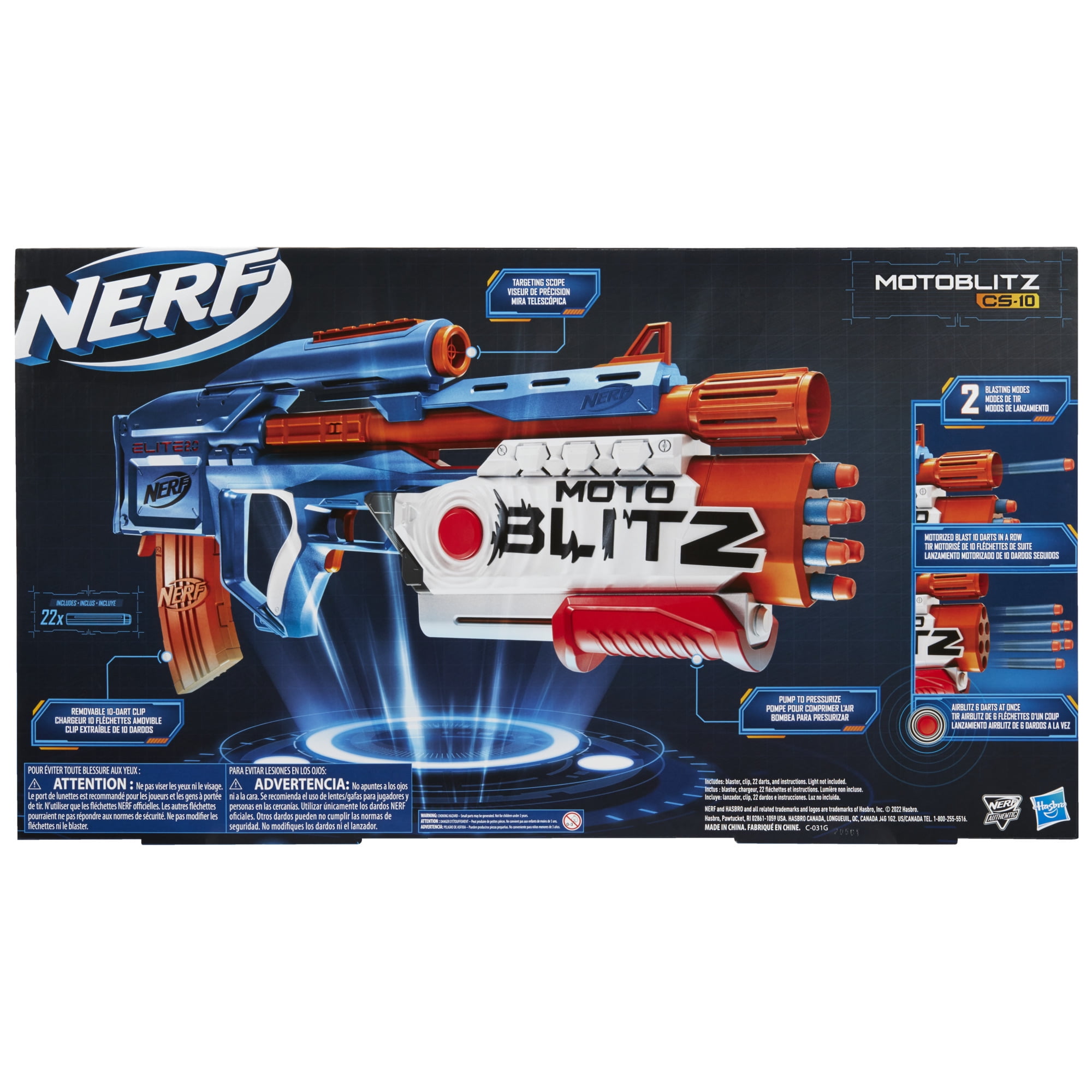Nerf Elite 2.0 Motoblitz CS-10 Dart Blaster Motorized Electronic 10 Darts 22 Elite Darts Kids Toys for Outdoor Summer Games Ages 8 and Up