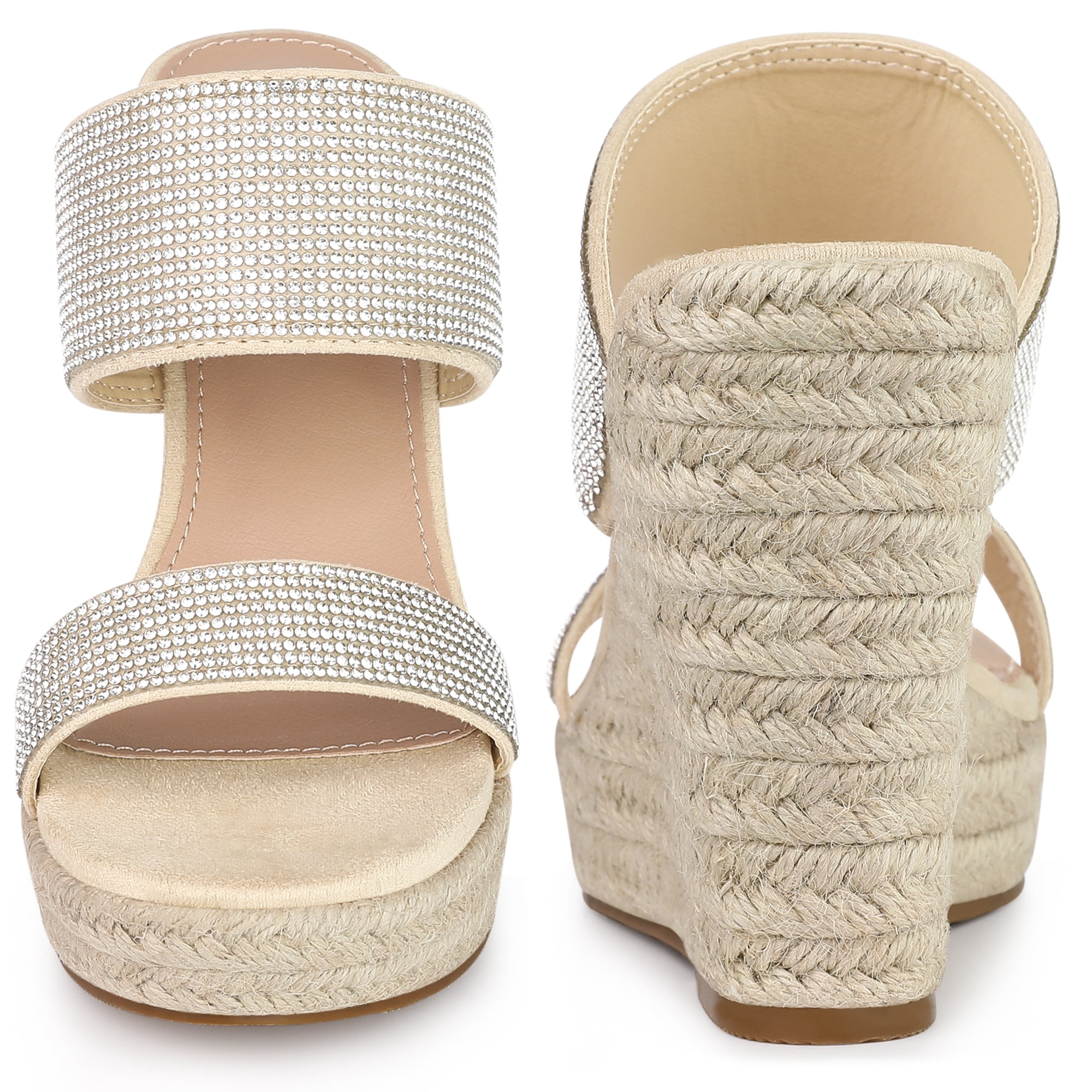 Unique Bargains Women's Platform Rhinestones Espadrille Wedge Sandals