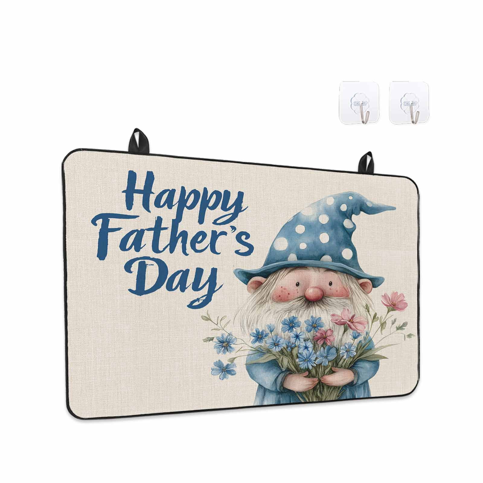 Happy Father's Day Stove Top Cover for Electric Stove, Heat-proof & Non Slip Glass Top Stove Cover Protector, Blue Gnomes Floral Linen Kitchen Flat Cooktop Rubber Mat 24x21 Inches