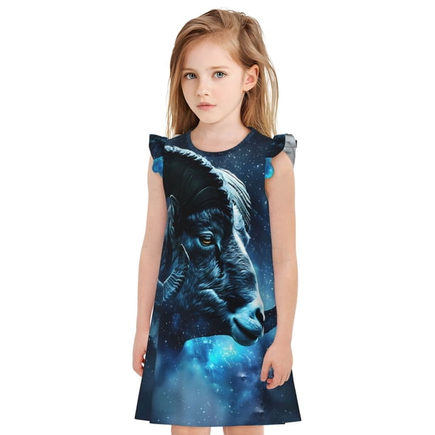 Balery Celestial Ram Night Sky Camisón de princesa para niñas, pijama de algodón con mangas abullonadas, suave y bonito.-Medium