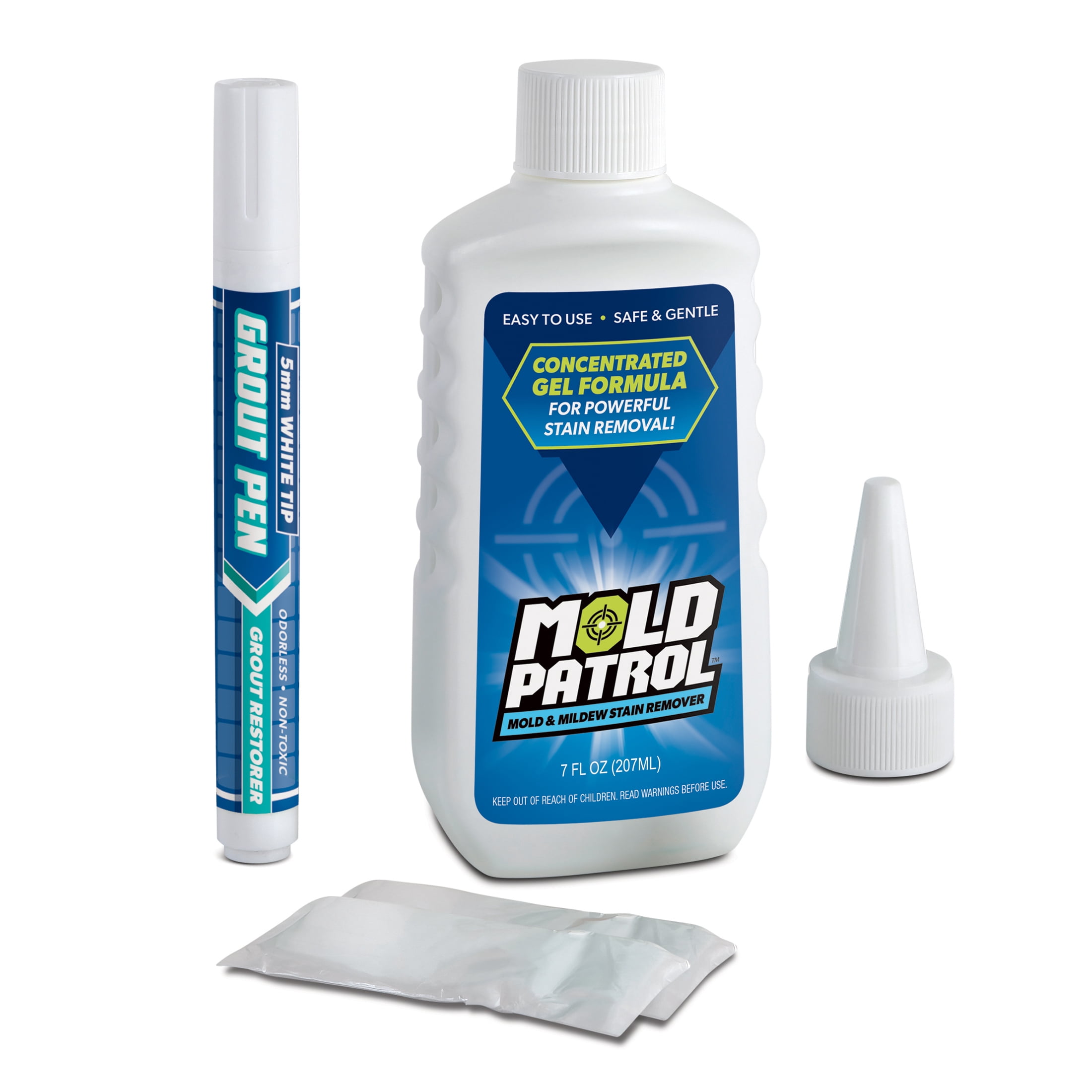 Mold Patrol Gel Mold & Mildew Remover Kit – 7 fl oz Gel Cleaner, Grout Pen & Brush for Tile, Seals, Shower Glass & More