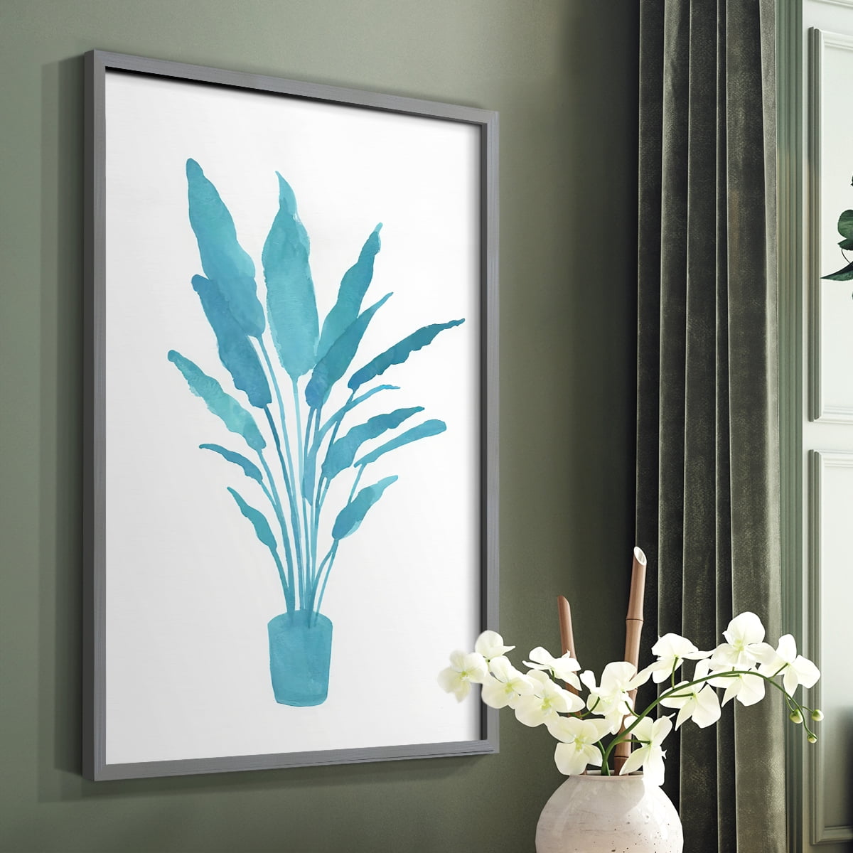 Watercolor House Plant I Framed Print in Gray Solid Wood 11 x 14 Framed Print